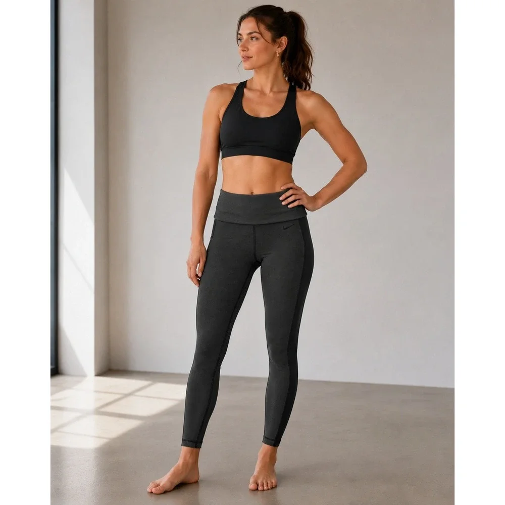 Nike Leggings Womens XS Black Striped Foldover Athleisure Gorpcore Yoga